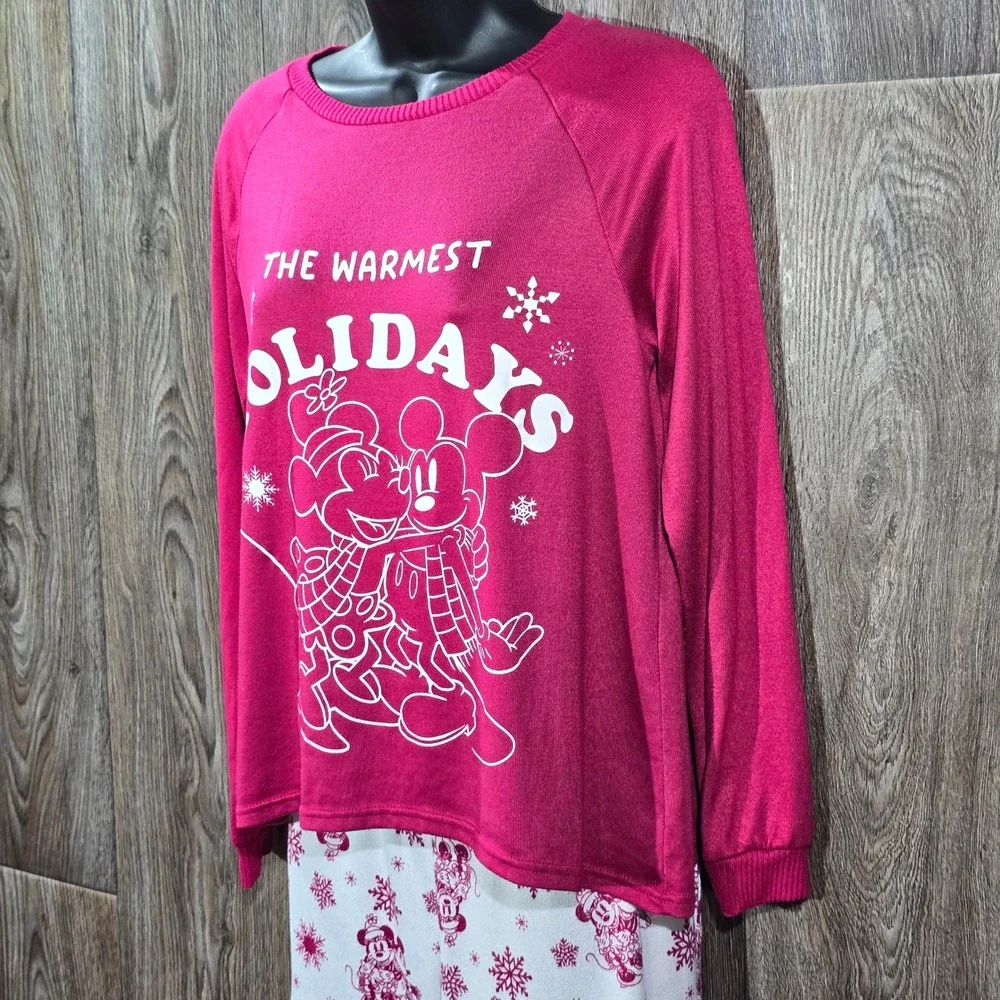 Disney Mickey Minnie Holiday Pajama Set‎ XS Rose Sangria Raglan Sleepwear - Picture 11 of 16